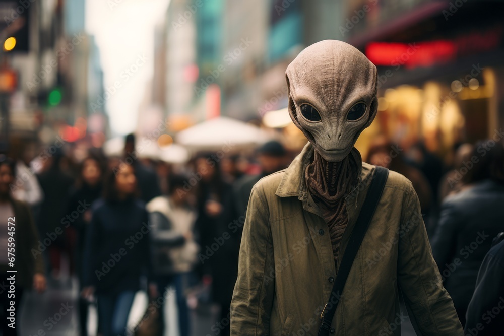 Alien or stranger on the street of the city. Portrait with selective focus and copy space Alien or stranger on the street of the city. Portrait with selective focus and copy space