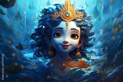 Krishna in fantasy style. Religious concept with selective focus and copy space © top images