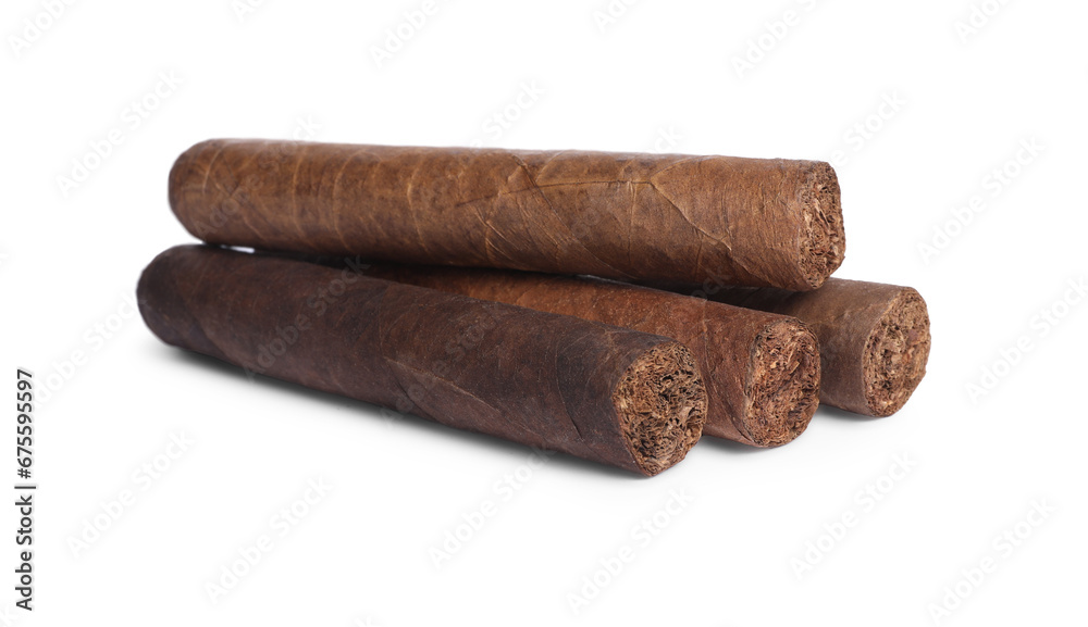 Cigars wrapped in tobacco leaves isolated on white Cigars wrapped in tobacco leaves isolated on white
