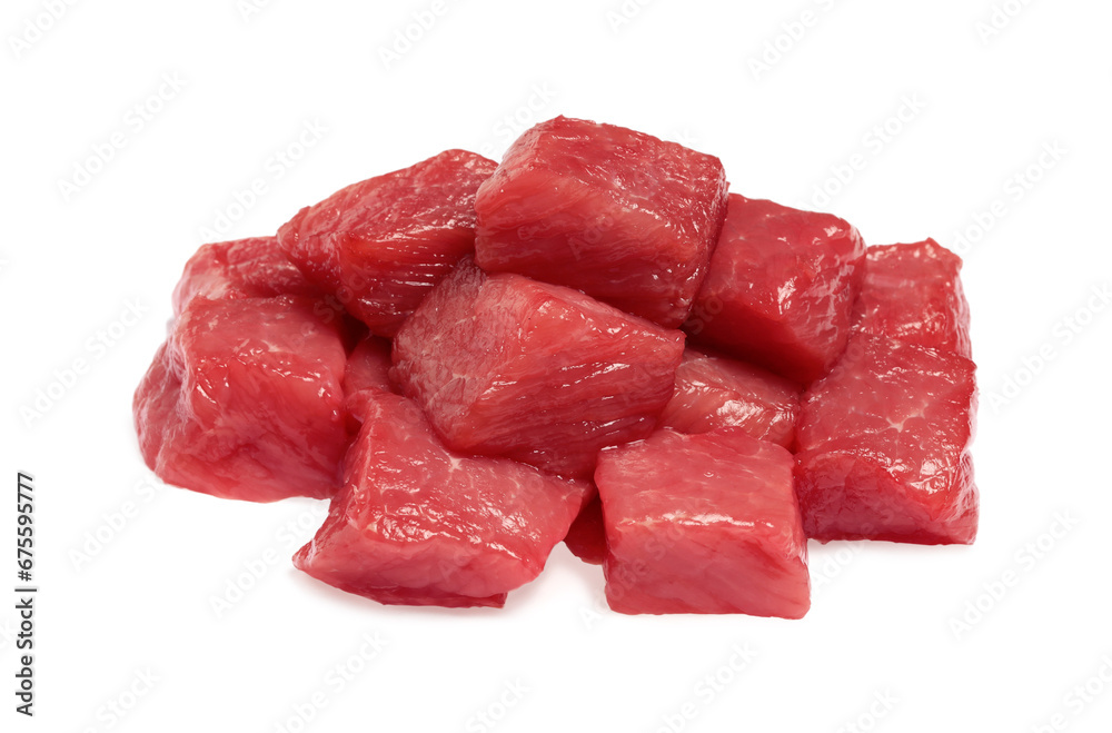 Pieces of raw beef isolated on white Pieces of raw beef isolated on white