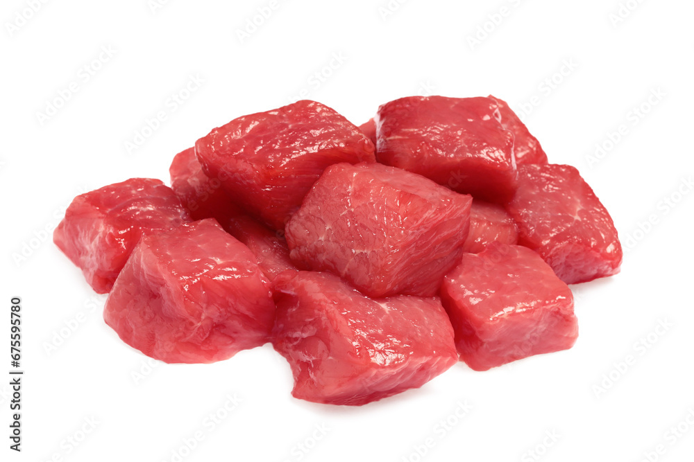Pieces of raw beef isolated on white Pieces of raw beef isolated on white