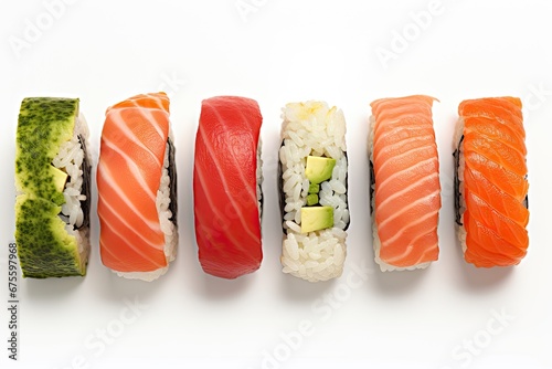 Delicious sushi / maki rolls on white background. photo
