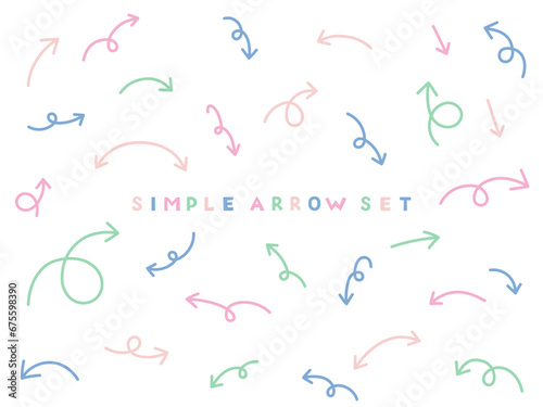 シンプルな矢印アイコンセット。ベクター、イラスト、手書き、線、上下、左右