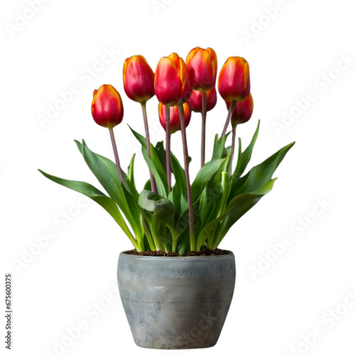 Tulip in A Pot Illustration Art With a Transparent Background Generative AI.