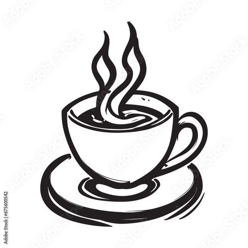 hand drawn illustration of hot drink served on the glass, coffee, chocolate, tea