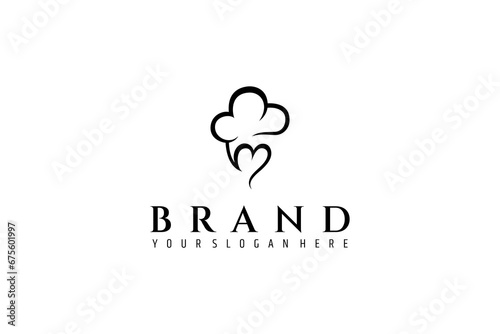 Abstract chef hat logo design with love icon