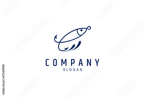 Fish hook logo template in flat style suitable for fishing logo