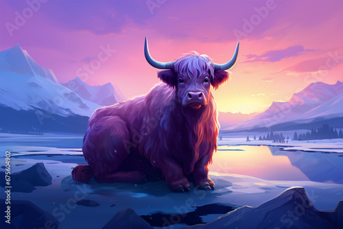 illustration of a cow in winter photo