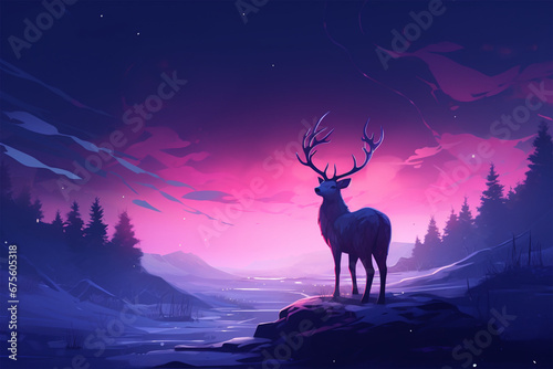 a deer winter landscape illustration