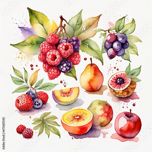 COSURI CU FRUCTE DELICIOASE, APETISANTE, WATERCOLOR TEXTURE, PAPER WATERCOLOR photo