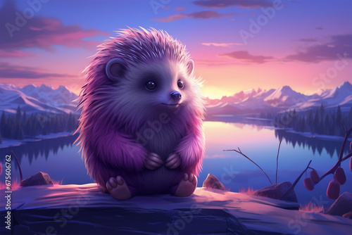 a hedgehog,
winter landscape