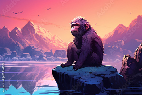 illustration of the view of a monkey in winter photo