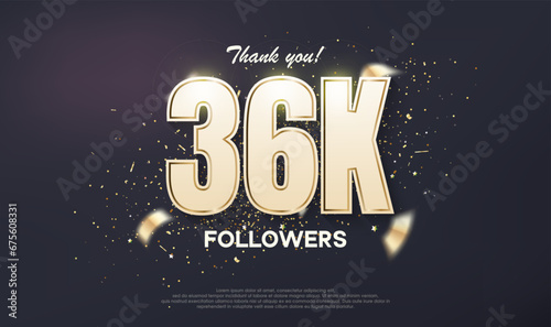 Followers design 36k achievement celebration. unique number with luxury gold