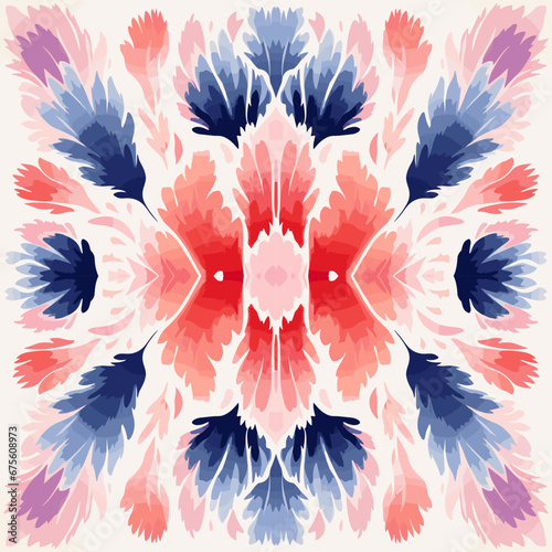 Intricate tie-dyed floral motifs ikat pattern. For fabric textile texture background wallpaper backdrop.
