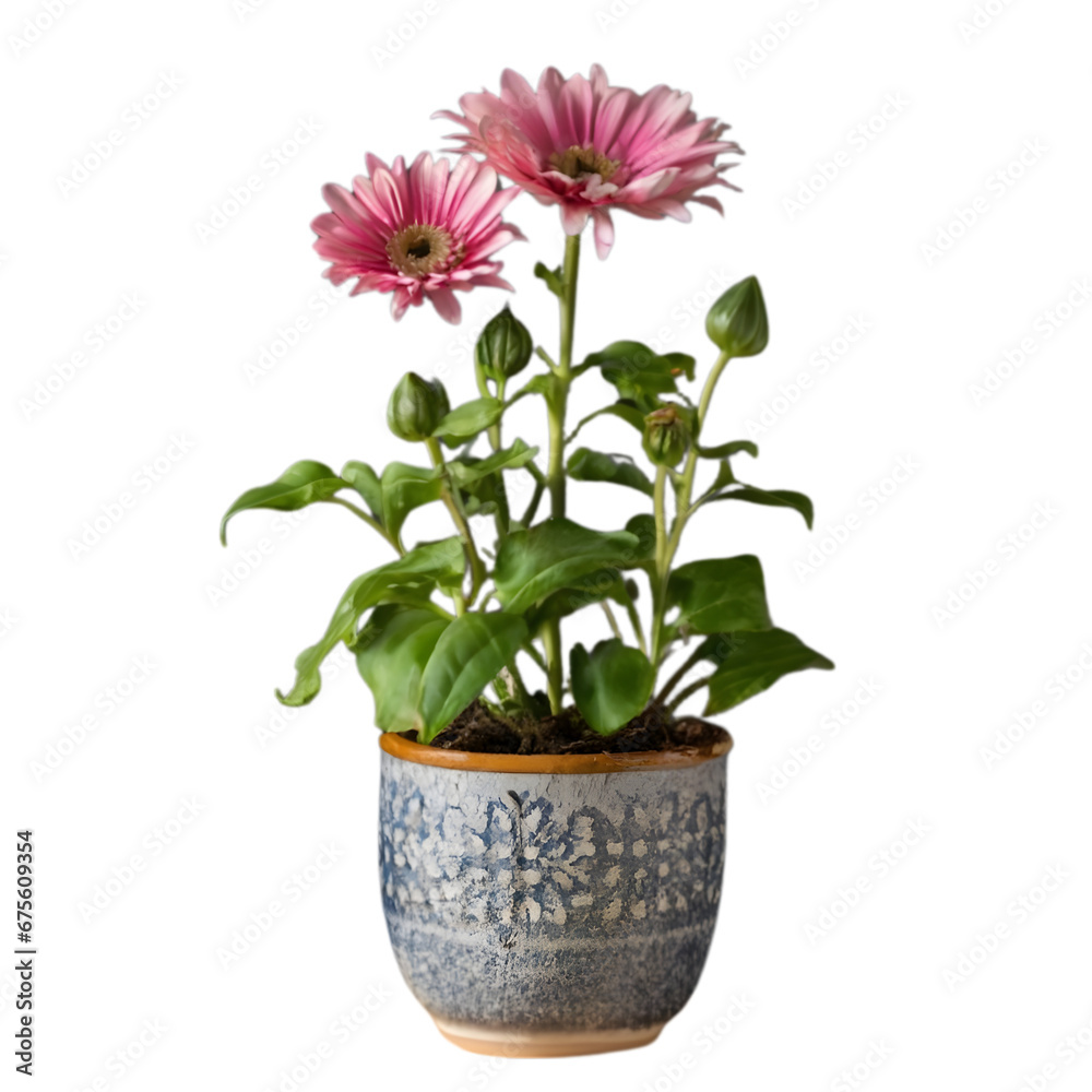 Xeranthemum Flower in A Pot IIllustration Art With a Transparent Background Generative AI