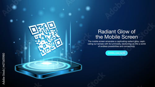 QR code with smart phone futuristic banner. QR code verification banner. Verification concept for mobile online shopping, shopping special offer promotion and marketing. Web banner template. Vector.