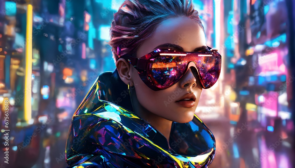 サイバーパンク、仮想空間に没入する女性、データ、ネットワーク、ソーシャルメディア背景|Cyberpunk, woman immersed in virtual space, data, network, social media background. Generative AI サイバーパンク、仮想空間に没入する女性、データ、ネットワーク、ソーシャルメディア背景|Cyberpunk, woman immersed in virtual space, data, network, social media background. Generative AI