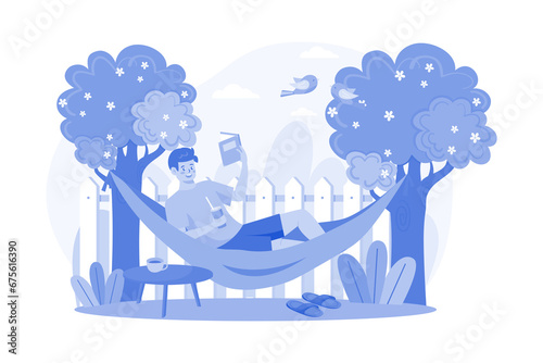 Boy Lying On The Tree Swing Illustration concept ing On white background photo