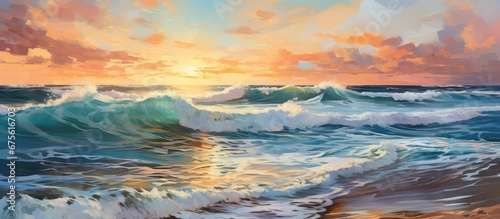 The background of the water sky and beach creates a mesmerizing summer landscape perfect for travel and reconnecting with nature especially when admiring the beauty of the sunset painting vi