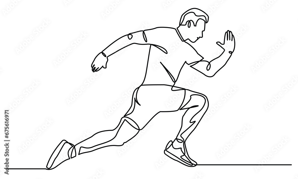 continuous line drawing of a male athlete running fast.Single-line Individual sports vector illustration. concept of sports, training, athlete, fitness, running isolate of white background.
