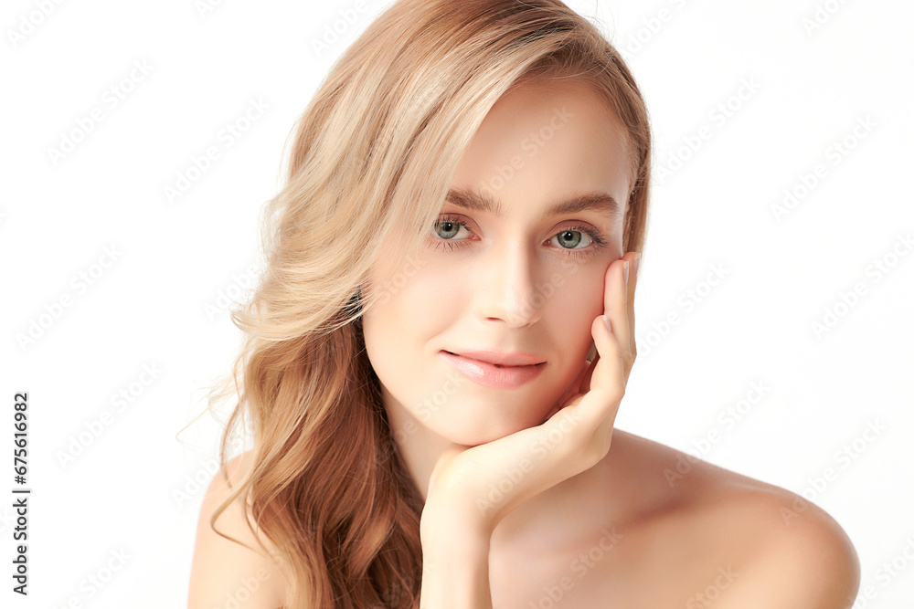 Beautiful young woman with clean fresh skin on white background, Face care, Facial treatment, Cosmetology, beauty and spa, women portrait. Beautiful young woman with clean fresh skin on white background, Face care, Facial treatment, Cosmetology, beauty and spa, women portrait.
