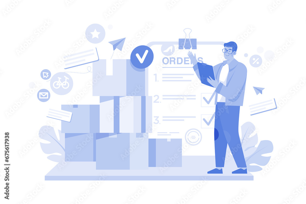 Delivery Agent Checking Delivery Illustration concept on white background Delivery Agent Checking Delivery Illustration concept on white background