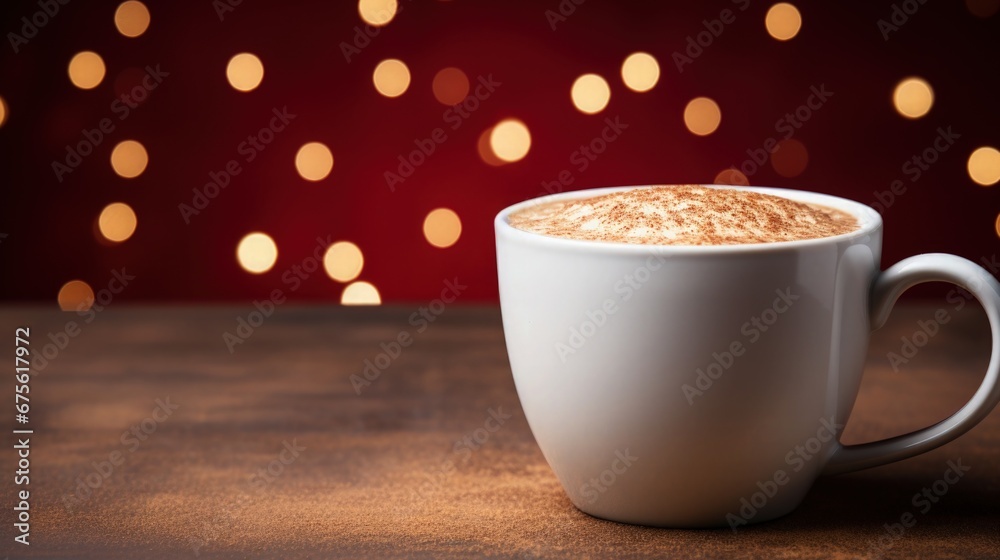 Obraz premium Powerpoint Slides Template Background Cup of Coffee Christmas Seasonal on Wooden Table Lights Decorations for Advertising Marketing Presentation PPT Zoom 