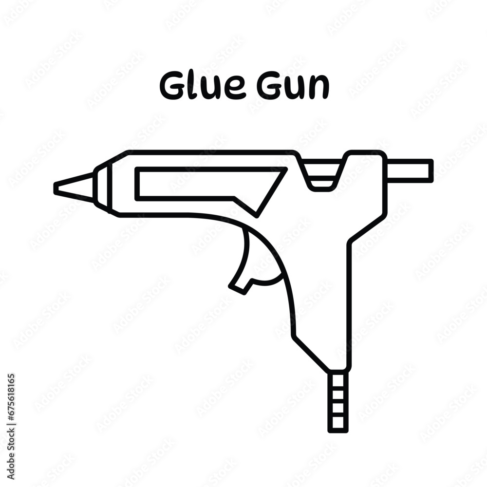 Glue gun vector icon outline illustration isolated on square white background. Simple flat cartoon minimalist art styled drawing. Glue gun vector icon outline illustration isolated on square white background. Simple flat cartoon minimalist art styled drawing.