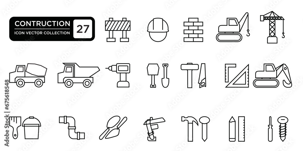 Fototapeta premium Construction icons collection, vector icon template editable and resizable EPS 10