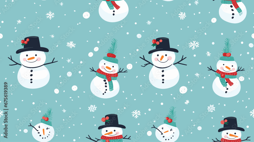 seamless pattern smiling snowmen