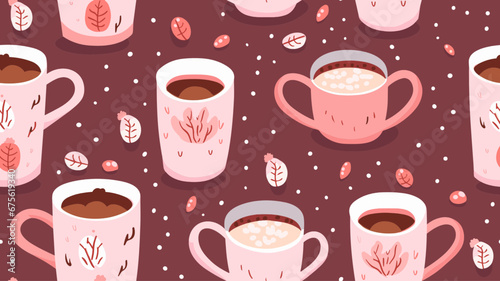 seamless pattern mugs of hot chocolate adorned with marshmallows