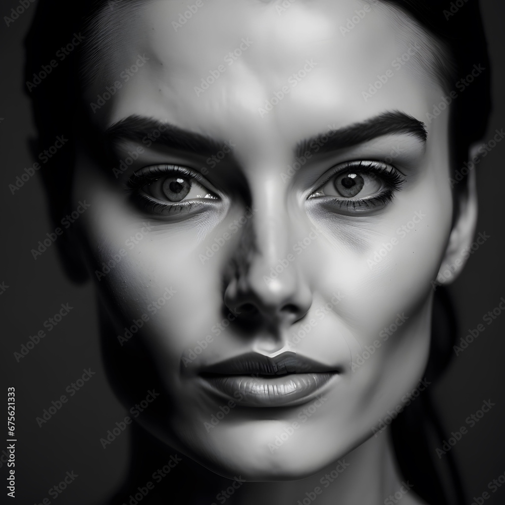 Perfect Facial Features is a mesmerizing photo portrait, capturing the hyperrealistic beauty of a woman. Shot with a Fujifilm X-T3, the image showcases an ideal face template with intricate details. S