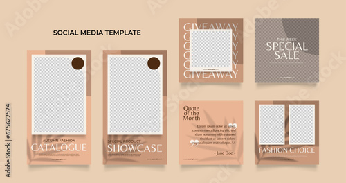 Social media template banner blog fashion sale promotion. fully editable instagram and facebook square post frame puzzle organic sale poster. brown beige vector background