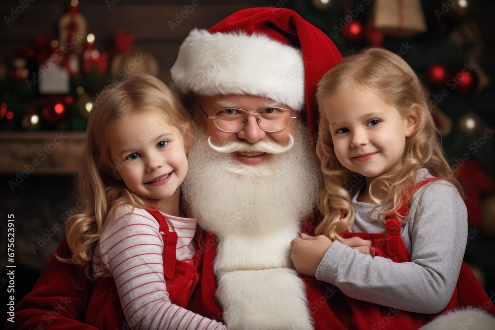 Santa Claus and children with christmas celebration Beautiful Christmas and New Year ideas