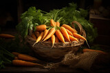 Add a touch of health to your culinary journey with these farm-fresh organic carrots, beautifully displayed in a wooden crate. Wholesome goodness is AI Generative.