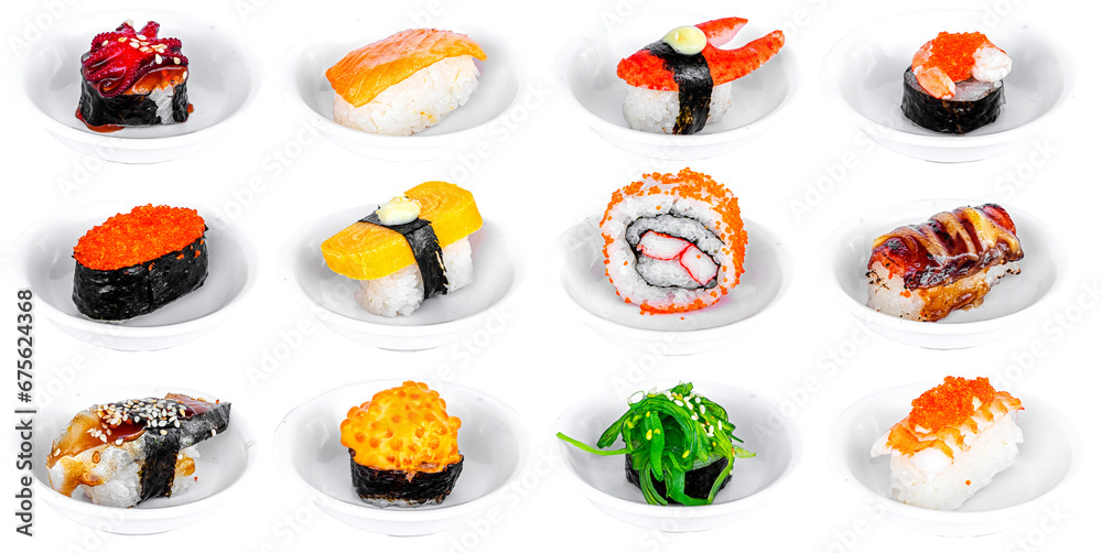 Sushi: A Japanese dish of vinegared rice combined with various ingredients such as seafood, vegetables, and nori (seaweed)