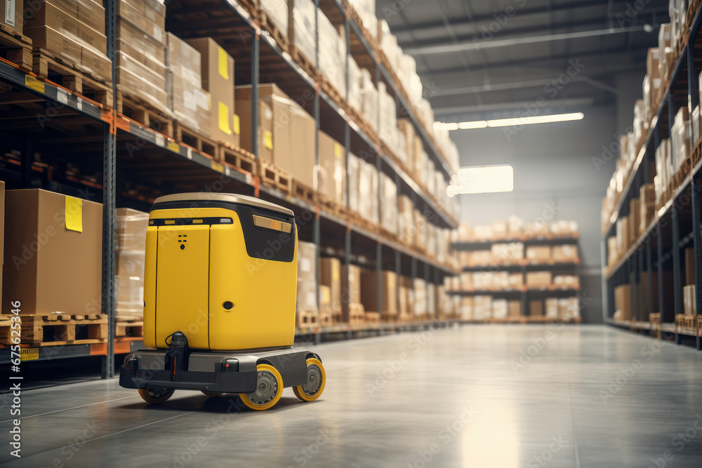 A high rack stacker forklift at work in a vast distribution warehouse. Essential for stockpile management and transportation in the logistics business. This description is AI Generative. A high rack stacker forklift at work in a vast distribution warehouse. Essential for stockpile management and transportation in the logistics business. This description is AI Generative.
