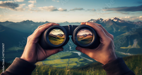 Hands grasp binoculars to view