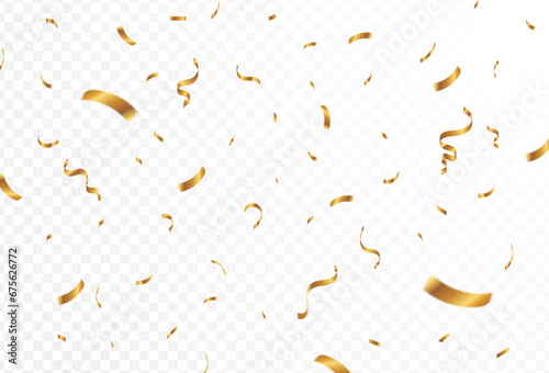 Confetti explosion on transparent background. Shiny golden paper cuts that fly and spread. lots and super bright.vector
