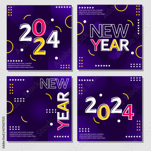 2024 new year social media post design with blue color background.