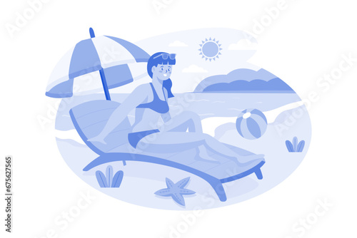 Girl Sunbathing At The Beach Illustration concept each white background