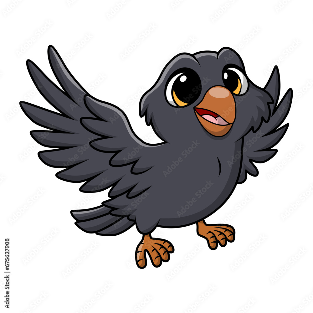 Fototapeta premium Cute crow cartoon on white background