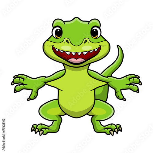 Cute monitor lizard cartoon on white background