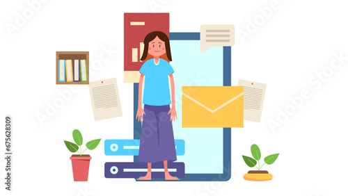 A cute girl explain diagram of her business