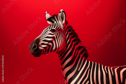 Zebra de lado no fundo vermelho Art D  co - Papel de parede