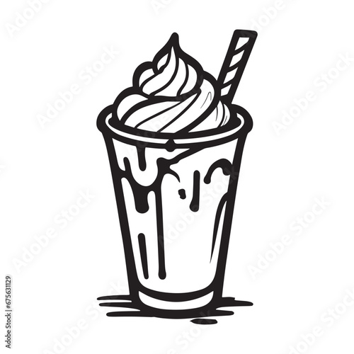 hand drawn illustration of creamy milkshake served on the glass with ice cream © Riswan