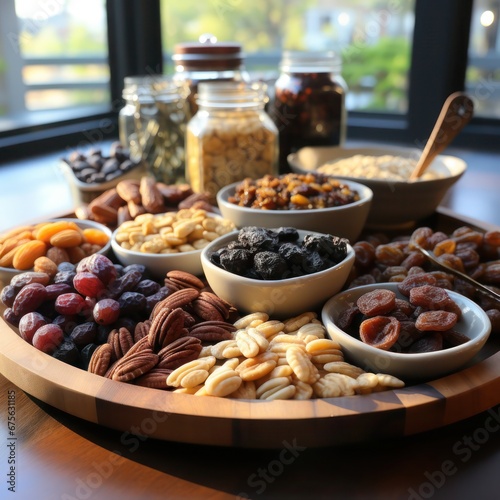 a platter of mixed fruits, berries and nuts