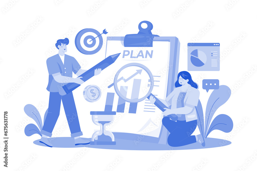 Business Team Doing Business Planning Illustration concept on white background Business Team Doing Business Planning Illustration concept on white background