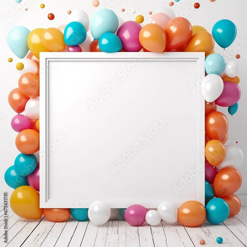 A Blank White Sign Surrounded by Colorful Balloons