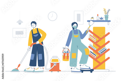 The janitor is cleaning the workspace